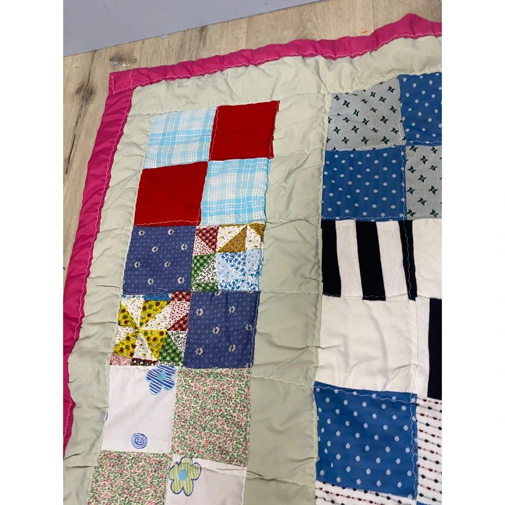 Vintage Ball Doll Patchwork Quilt Blanket Frances Grimett Handmade Pink Multi